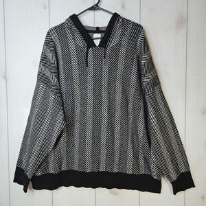 Joie‎ Women's 3X Black White Herringbone Knit Hooded Pullover Sweater